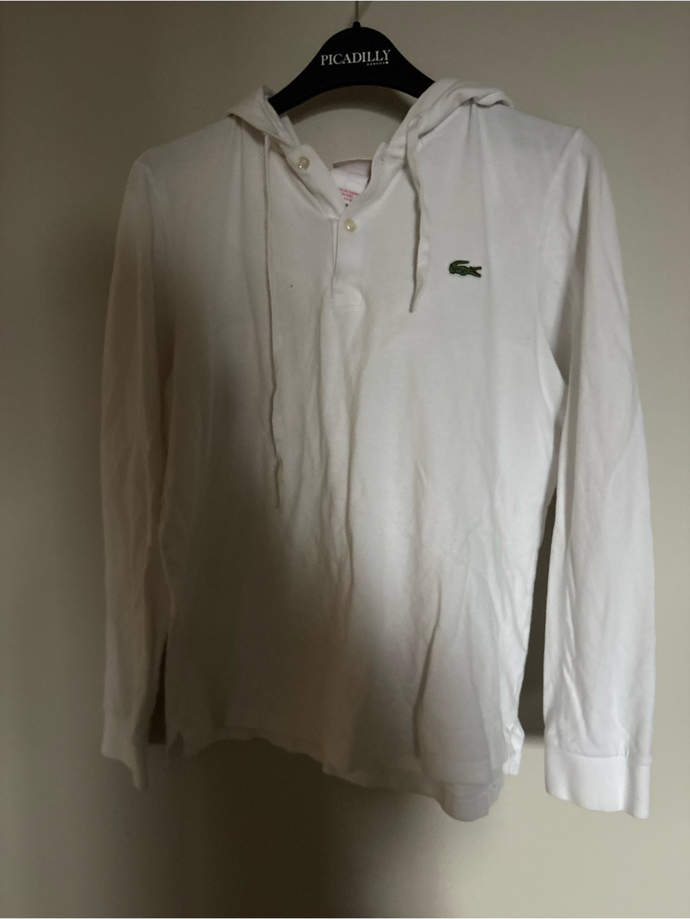 Lacoste White Hooded Long Sleeve Polo with Green Crocodile